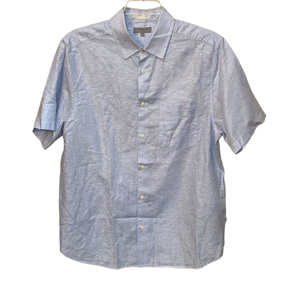 Ted Baker London Linen Cotton Blend Short Sleeve Button Down Casual Shirt 5 (XL) - Picture 1 of 7
